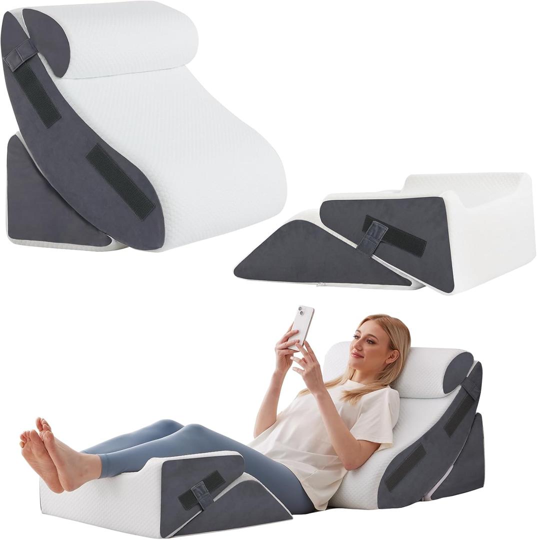 Ahpmeoa 5Pcs Wedge Pillow Set for After Surgery, Orthopedic Bed Wedge Pillow Set for Post Surgery, Acid Reflux Relief, Sleeping, Back Pain Relief, Adjustable Back Pillow for Bed Sitting up, White/Grey