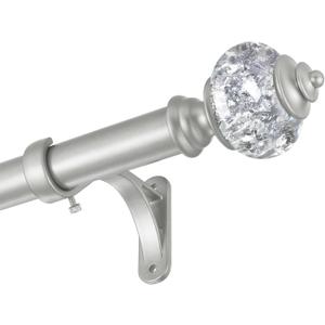 Heavy Duty Curtain Rods for Windows 32 to 58 Inch - 1 Inch Silver Curtain Rod - Adjustable Decorative Drapery Rods with Stacking Tower Translucent Finials and Aluminum Bracket