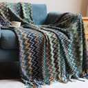 Boho Bohemian Throw Blanket for Couch Sofa Bed, Soft Cozy Lightweight Boho Blankets Knitted with Tassel, Decorative Blanket All Season 50x60 inches (Blue)