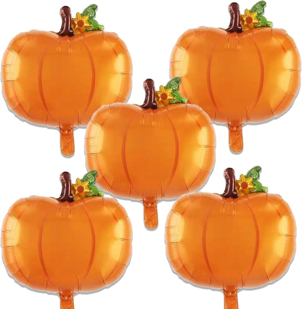 2 x Pumpkin Balloons Thanksgiving Foil Balloons Fall Balloon for Thanksgiving Themed Party Decoration Supplies Fall Harvest Pumpkin Birthday Decoration Decor Ballons Arch Kits Party Balloon Set 5pcs