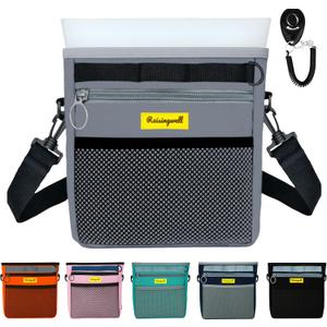 Dog Treat Pouch with Magnetic Closure 4-Cup Silicone Bag Fanny Pack Holder with Clicker 4 Ways to Wear Front Pocket Fits All Phones Ideal for Leash, Pet Walking and TrainingGray