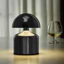 Modern Cordless Mushroom Small Table Lamp Touch LED Lamps, 3-Way Dimmable Bedside Nightstand Lamp Mini Rechargeable Night Light for Bedroom, Living Room (Black)