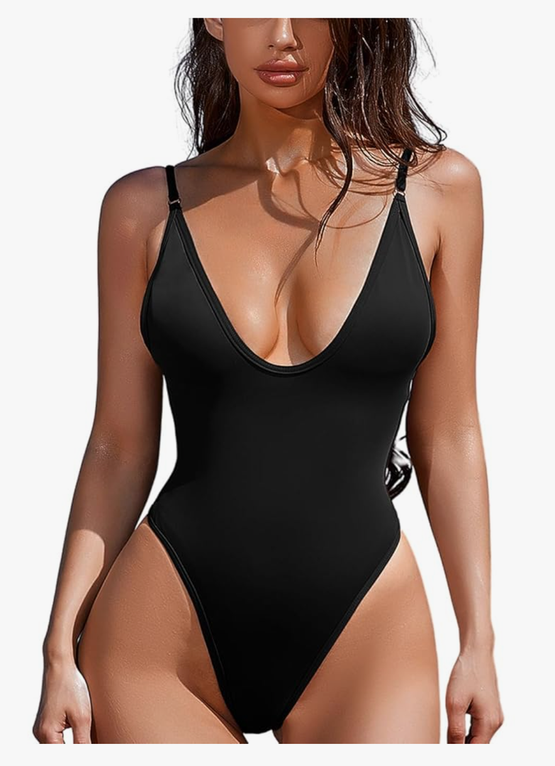 ESONLAR Women's Sexy Plunging V Neck Bathing Suit Open Back One Piece Swimsuits (Medium,Black)