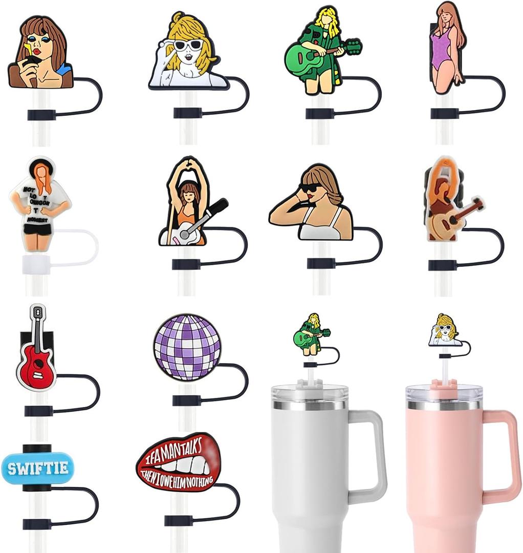 Singer Straw Cover Cap 12 Pcs,Taylor Straw Covers Cap for Tumblers 10mm,Drinking Straw Covers Silicone,Reusable Straw Toppers Cover with 30oz,40oz Tumbler Cups Cup Accessories