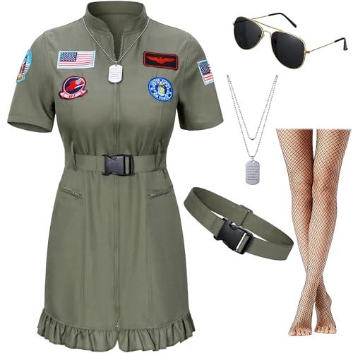 TOKYO REVENGERS Women Fighter Pilot Costume Air Force Flight Dress Halloween Cosplay Costume With Accessories Set(M)