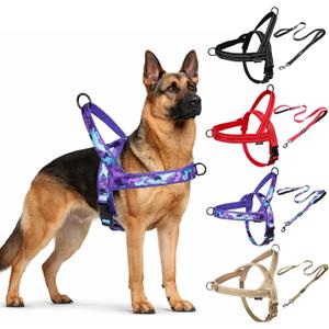 No Pull Dog Harness and Leash Set-Vest with Handle & 5FT Dog Leash with Car Seatbelt Clip,Breathable Mesh & Quick Fit Dog Harness Easy for Medium Large Dogs Training Walking(Camo Purple,XL) (XL:Belly Chest-30.6''-39.2'')