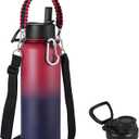 KXIAOCHEN Insulated Water Bottle, Stainless Steel Water Bottle, 2 Lids (Straw and Handle Lid),Wide Mouth Metal Water Bottles Keep Hot and Cold, Double Walled, Thermo Mug, Metal Canteen (40 Ounces, Dark Rainbow)