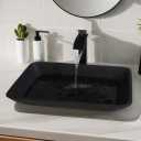 22 Inch Bathroom Glass Vessel Sink with Waterfall Faucet and Pop-Up Drain Combo,Black Rectangular Sink Bowl Above Counter Tempered Glass Sink Basin, 22.4 x 14.4 x 3.6 inch