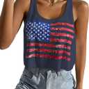 Women's 4th of July Outfits USA Shirt Patriotic Tank American Flag Crop Top (Blue, L)