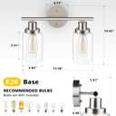 Unicozin 2 Light Vanity Lights, Brushed Nickel Wall Sconce Light with Clear Glass, Bathroom Light Fixtures, Wall Lights for Mirror, Living Room, Bedroom, Hallway, E26 Base (Bulbs Not Included)