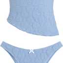 ZAFUL Women's Bandeau Tankini Swimsuit Asymmetrical Slit Bowknot String High Cut Fairyland Cheeky Bathing Suit (Medium)