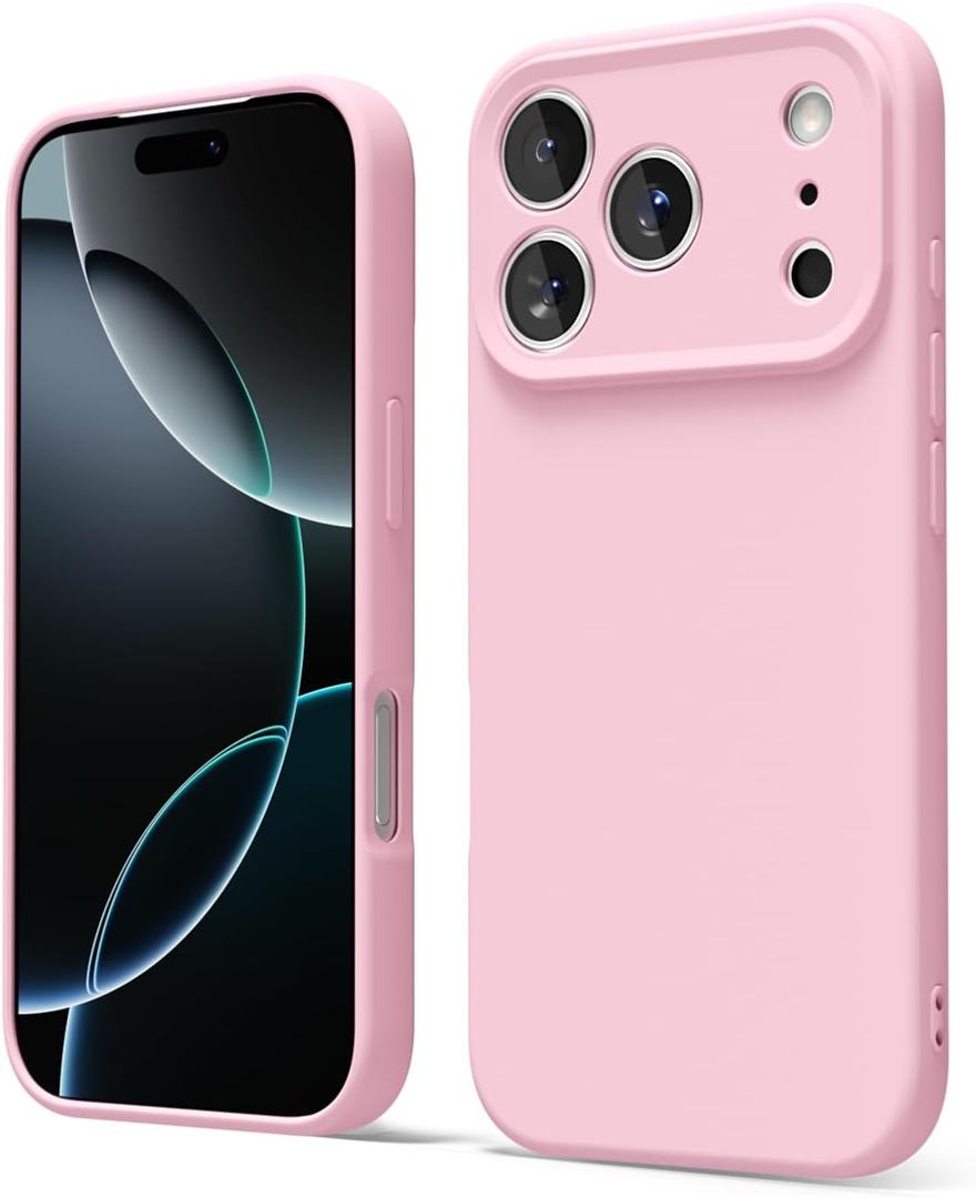 oakxco for iPhone 17 Pro Max Phone Case Liquid Silicone, Cute Thin Slim Grip Soft Rubber Gel for Women Men, Smooth Matte TPU Plain Solid Color Girly Simple Case with Camera Cover, Light Pink