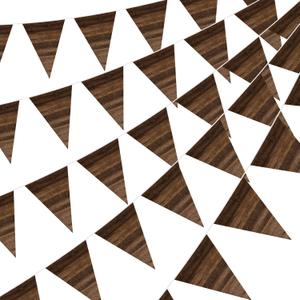 Frienda 5 Pack Brown Wooden Grain Party Decoration Brown Vintage Western Bandana Pennant Banner Garland for Barn Themed Birthday Baby Shower Wild West Farm Camping, 10.8 x 7.5 Inch