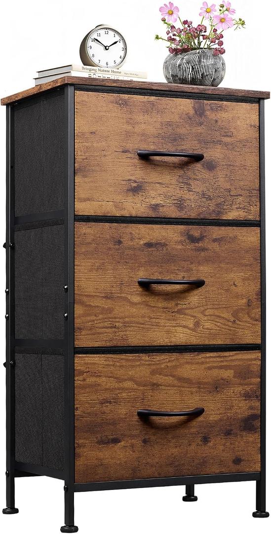 WLIVE Small Dresser Nightstand for Bedroom, 3 Drawers, Rustic Brown