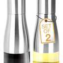 2LB Depot Oil and Vinegar Dispenser Set - Brushed Steel & Glass Containers with Anti-Drip Spout Lid - Easy-Clean - Olive Oil Dispenser Bottle - Minimalist Kitchen Accessory - 7.1"H x 2.7"L x 2.7"W