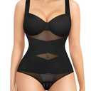 Nebility Shapewear Bodysuit for Women Tummy Control Waist Trainer Backless Body Shaper V-Neck with Built in Bra(Black,XX-Large)
