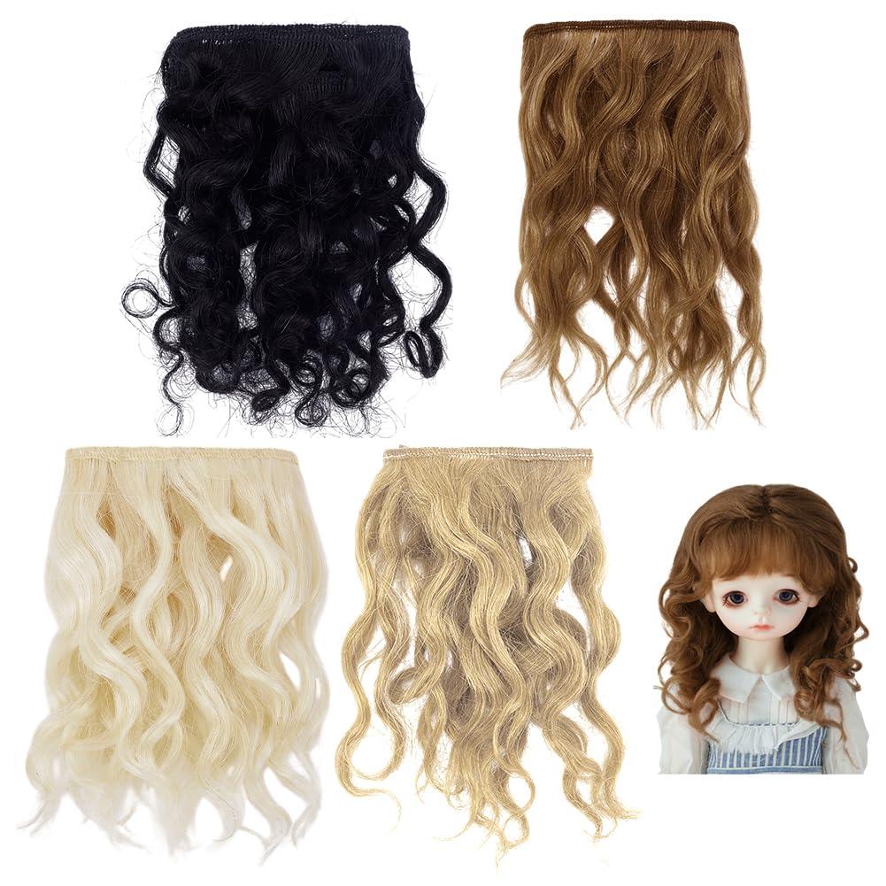 PH PandaHall 4 Colors Doll Hair Wig Long Curly Wig Mohair Hair Wefts Faux Hair Extensions Artificial Dolls Hair Figurine Wigs for DIY Craft Doll Hair Replacement Making Art Supplies 4.3-6.6 Inch Long