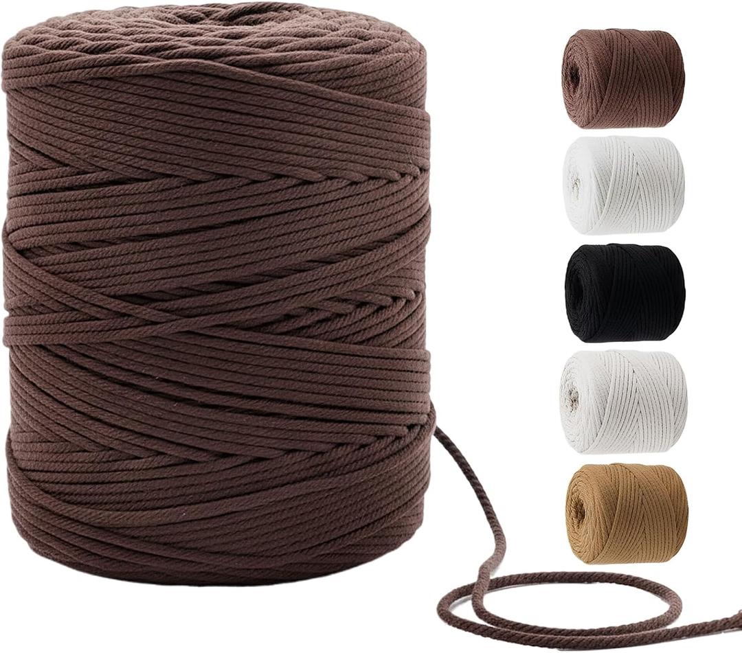 547 Yards 4mm Soft 4 Strand Twisted Cotton Macrame Cord Brown