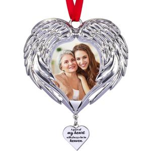 Memorial Christmas Angel Wings Photo Ornaments 2025 Sympathy Gifts for Loss of Loved One - Personalized Angel Wings Picture Frame Ornament for Christmas in Heaven Tree Decor