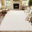 Washable Area Rug for Living Room 8x10 ft, Beige Soft Fluffy Tropical Leaf Carpet with Non Slip Backing, Low Pile Rugs for Bedroom Dining Room Indoor Home Office