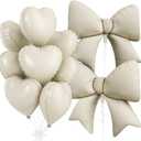 Cream Heart Balloons, Cream Bow Balloons, 10Pcs 18 Inch Heart Shaped Balloon and 38 Inch Helium Bow Balloon for Girls Boys Birthday Baby Shower Wedding Valentine's Day Proposal Party Decor