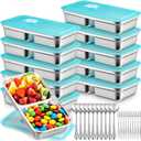 10 Set Stainless Steel Snack Containers with Lid Spoon and Fork Grab and Go Double Compartment Food Lunch Containers Reusable Bento Salad Dip Boxes for Travel Office Picnic Camping