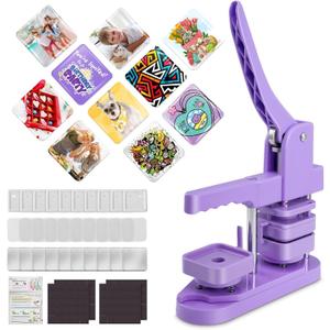 Square Magnet Button Maker Press Machine with 100 Sets Square Badge Making Supplies 2'' x 2'', Custom Fridge Badges  Ideal for Parties, Events, Business, School (Purple)