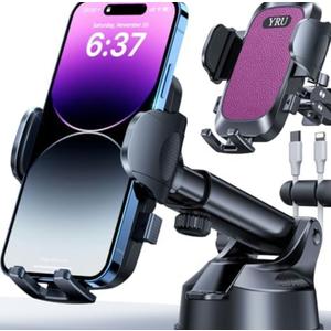 YRU [True Upgrade for Safety] Car Phone Holder Mount [Patent & Military-Grade] Dashboard Cell Phone Holder for Car Vent Windshield Phone Stand for iPhone 17 16 15 14 13 Pro Max Truck Samsung, Purple