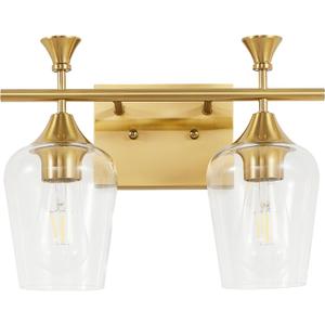 Bathroom Light Fixtures (2-Light, 14 Inch), Brushed Gold Vanity Lights for Bathroom with Clear Wine Glass Glass Shade, Modern Vanity Wall Lights for Mirror Bedroom Living Room Kitchen Hallway Porch