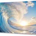 Wall Art Canvas Painting Ocean Sunset Wave Clear Water 1 Piece Huge Waves Picture Poster Print Framed and Stretched Ready to Hang for Living Room Bedroom (58"L x 29"W, Light Blue)