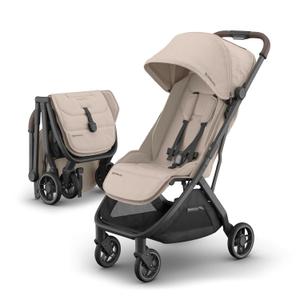 UPPAbaby Minu V3 Travel Stroller - Lightweight + Compact Design - One-Hand Fold + Unfold - from Birth + Overhead Compatible - Ada (Sandstone/Carbon Frame/Chestnut Leather)
