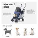 Lightweight 10 lbs Foldable Pet Stroller for Small Dogs & Cats, Easy-Fold Compact, with Adjustable Sun Canopy, Cup Holder, Breathable Mesh, Pad & Storage Bag, Holds 33 lbs, Blue Gray