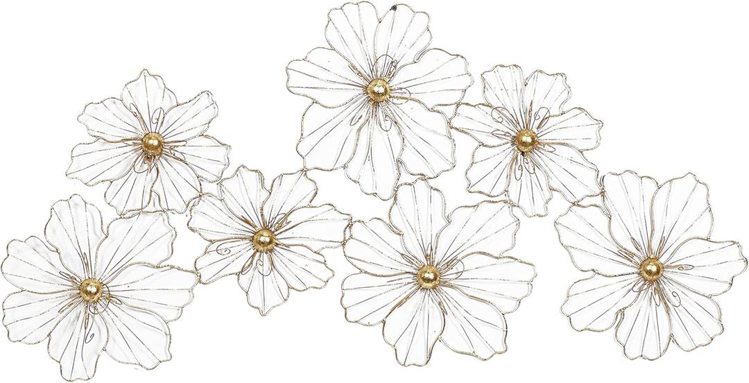 Deco 79 Metal Floral Home Wall Decor Wire Foiled Wall Sculpture with Scroll Accents, Wall Art 43" x 2" x 21", Gold