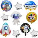 5 Pcs Space Themed Party Supplies, TACYKIBD Large Cute Outer Space Balloons for Space Party Decorations, Foil Planet Astronaut Rocket Spaceship Balloons for Boys Birthday Decorations stars not included