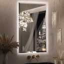 Keonjinn 40 x 24 Inch Backlit LED Mirror for Bathroom, Beveled Frameless Mirror with Backlight, Safe Tempered Glass, UL-Listed LED Driver, 3 Color Lights, Defogging, Decorative(Horizontal/Vertical)