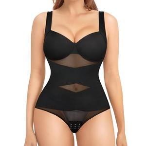 Nebility Shapewear Bodysuit for Women Tummy Control Waist Trainer Backless Body Shaper V-Neck with Built in Bra(Black,XX-Large)