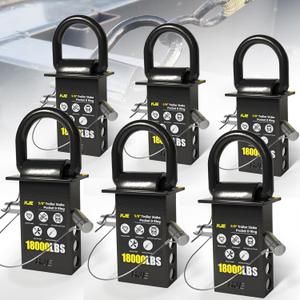 KJE 5/8" Heavy-Duty Stake Pocket D-Ring Anchors |18,000 lbs Breaking Load | Adjustable Tie-Down with Anti-Loss Cord |Reliable Tie-Downs for Flatbed Trucks & Trailers (6-Pack)