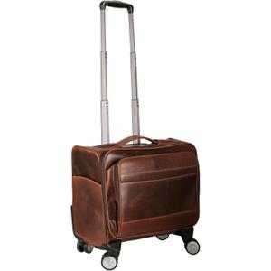 KomalC Leather Rolling Briefcase for Men – Wheeled Laptop Bag with 21” Trolley Handle, Premium Buffalo Leather Business Travel Case, 16 Inch