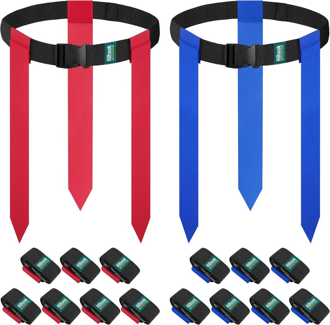 Flag Football Belts, 14 Player Flag Football Set with 42 Flags for Kids Youth and Adults Training Equipment (Red and Blue)