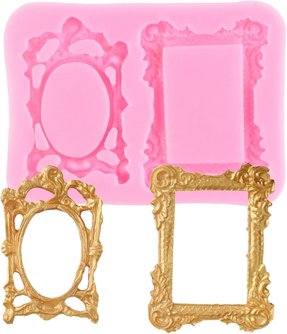 Photo Frame Fondant Molds Vintage Frame Silicone Mold Picture Frames Molds For Cake Decorating Cupcake Topper Chocolate Candy Gum Paste Polymer Clay