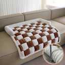 Couch Covers for Dogs and Cats, Fuzzy Dog Sofa bed with Cream Square Plaid, Plush Pet Couch Cover Bed, Thickened Quilted Furniture Protector Mat for Large Medium Pets (Dark Brown 35.43"*35.43")