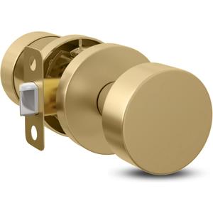 Mega Handles Buena Passage Door Knob for Hallway, Closet and Bathroom, Reversible Heavy Duty Design Door Knobs, Fits All Standard Door Sizes, Screws Included - Satin Brass (1 Pack)