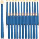 Macarrie 24 Packs Flameless Taper Candles Battery Operated Fake 11 Inch Long Candlelight LED Flameless Candlesticks Flickering Tapered for Spring Summer Wedding(Blue)