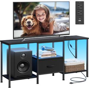 SONGMICS BELLAH Collection - TV Stand for TVs Up to 55 Inches, Media Console Table and Entertainment Center Unit for Living Room, with Shelves and Drawer, Steel, Modern, Ink Black ULGS031B101S