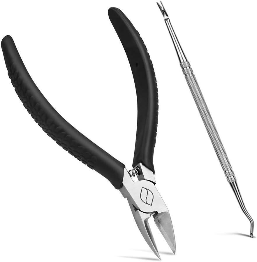 FERYES Straight Blade Toenail Clippers with Toenail Lifter and Fork - Toe Nail Clipper for Thick Toenails - 2 in 1 Ingrown Toenail Tools Kit (2 Piece Set)