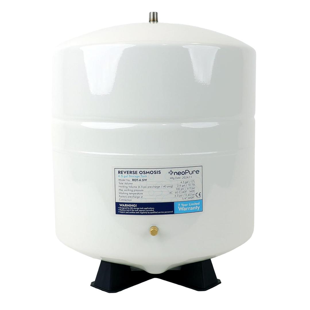 Neo-Pure 4.5 Gallon Reverse Osmosis Water Storage Tank – White Powder-Coated Steel RO Tank with Durable Construction, Corrosion Resistance, and 1/4" Connection for Home Filtration Systems