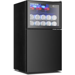 EUHOMY Double Door Mini Fridge With Freezer, Freestanding Wine Cooler Refrigerator With Reversible Door, Compact Refrigerator Temperature Control, Wine Fridge Perfect For Kitchen Home Office. (3.0 CUFT)