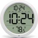Digital Wall Clock with Date, Indoor Temperature, Auto-DST, Battery-Operated Digital Clock, 8 Inch Small Decorative Wall Clock for Bedroom, Living Room, Home, Kitchen, Office, Modern, Electric, Simple