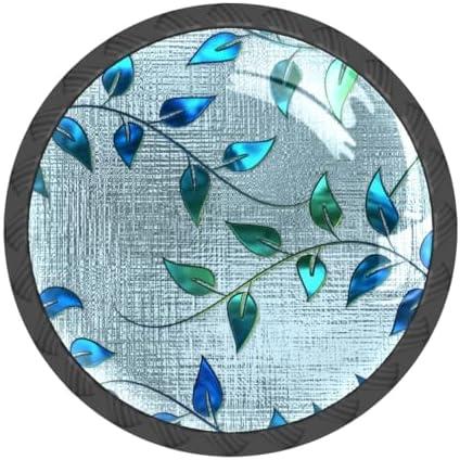MSINMKOK 4 Pack Drawer Knobs Decorative Blue Leaves Cabinet Knobs Crystal Glass Drawer Pull Handles for Dressers Cabinets Kitchen Bathroom - Cupboards Wardrobes Hardware Furniture Knobs