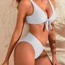 geluboao Bikini Sets for Women High Waisted Two Piece Swimsuit Sexy V Neck Tie Kont Push Up High Cut Bathing Suit (White, L)